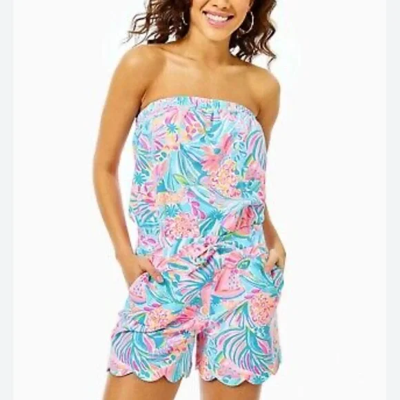 🎈HOST PICK🎈 Lilly Pulitzer Jace Romper Tropical Punch Sz Large - Picture 1 of 8